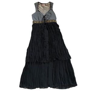 Rare and Unique vintage lace up corset look bustier crushed double layer dress